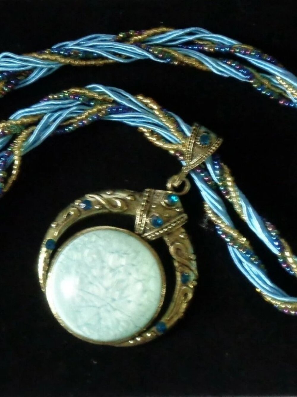 Braided Chain Round Faux TURQUOISE PENDANT Statement NECKLACE